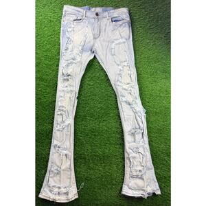 Golden Denim Distressed Ripped Skinny Jeans Light Wash Stretch Men Sz 32 USA W32